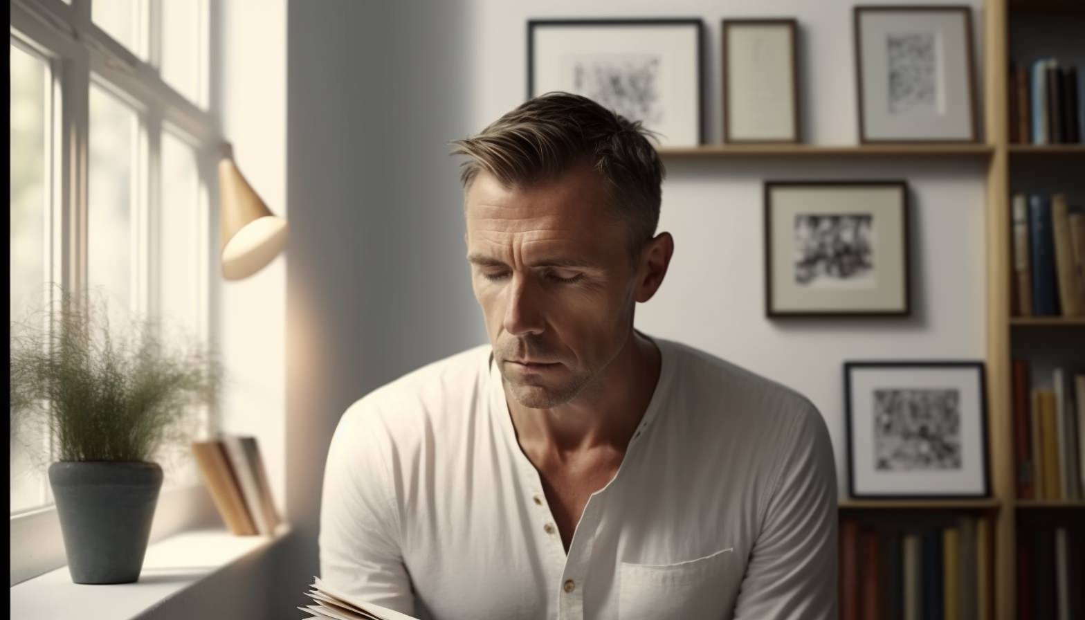 8_halans_Medium_wide_shot_Eye_level_a_40_year_old_man_signing_book